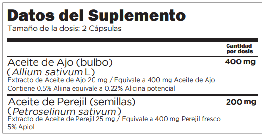 dato del suplemento Ajo con Perejil